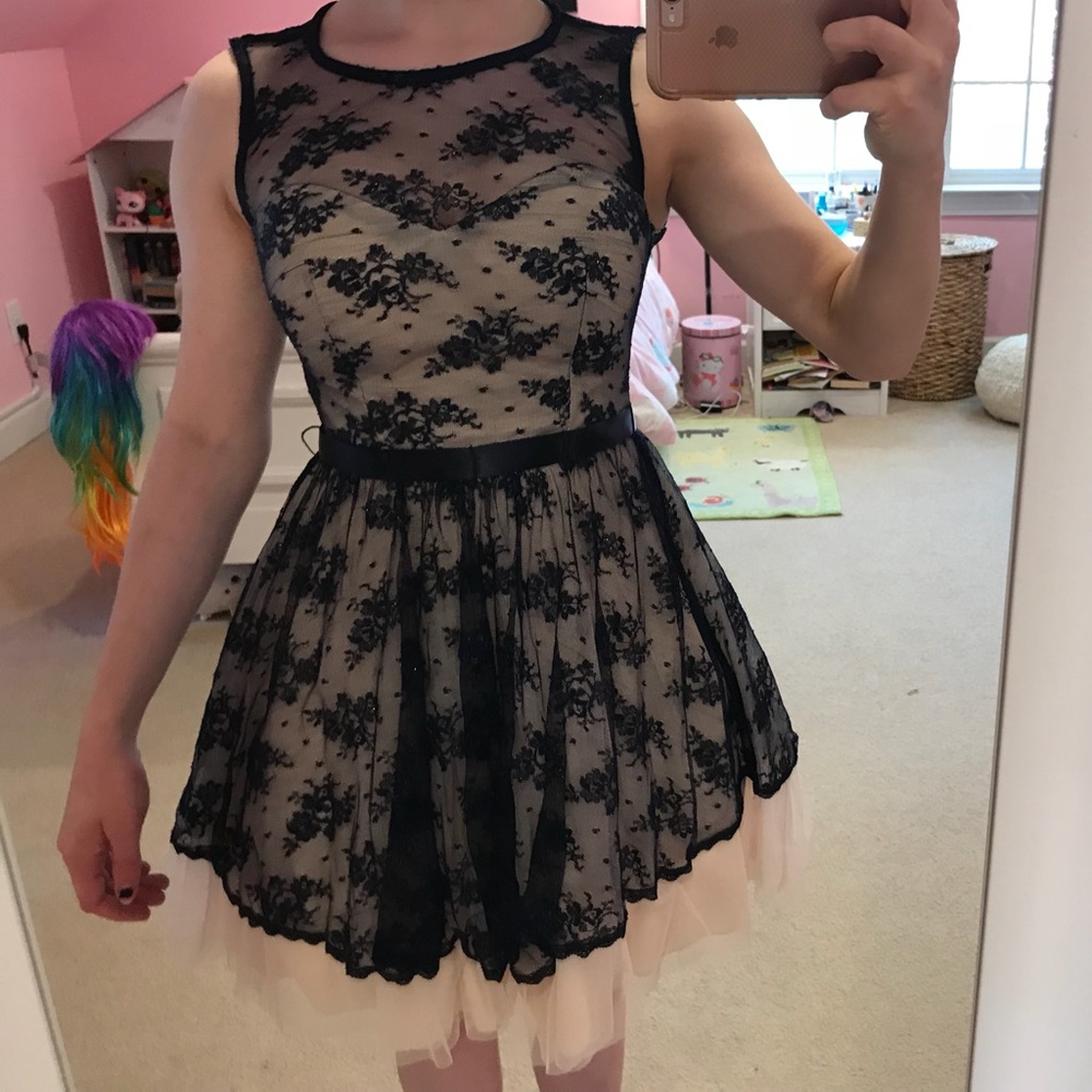 B Darlin Belted Lace Illusion Dress - Picture 7 of 7